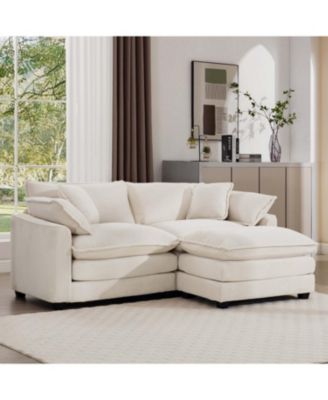 Corduroy Two-Seater Sofa with Ottoman