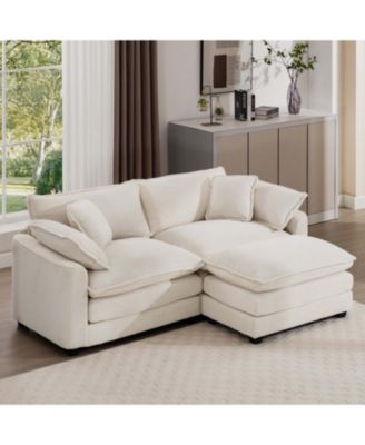 Corduroy Two-Seater Sofa with Ottoman