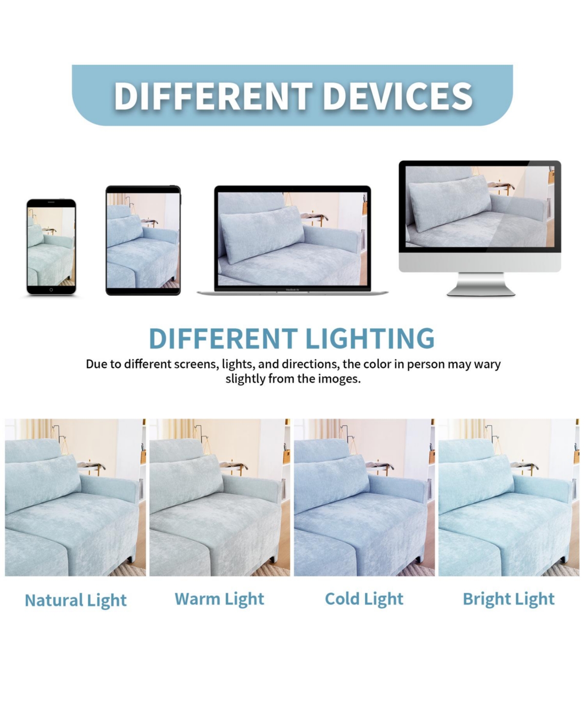 Streamdale Furniture Sky Blue Chenille 3-Seater Sofa with Ottomans