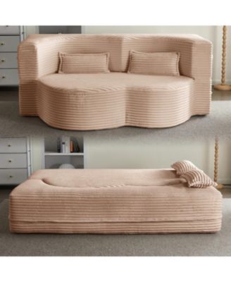 Corduroy Floor Sofa Bed with Pillows
