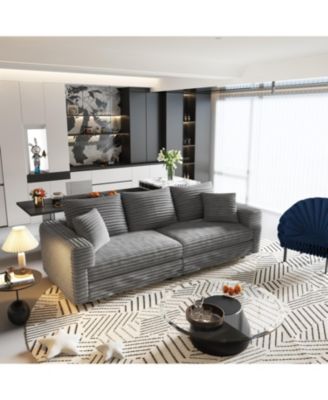 Plush Corduroy 3-Seat Sofa with Soft Pillows