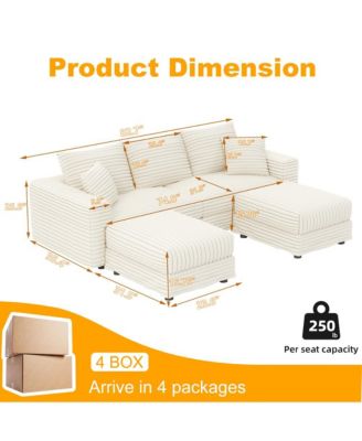 Plush Corduroy 3-Seat Sofa with Ottomans