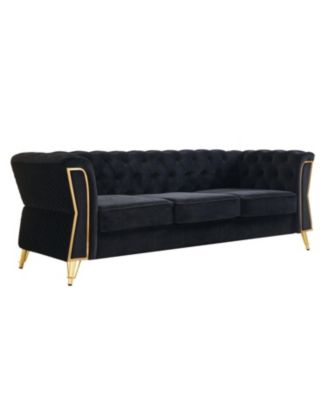 Modern Tufted Velvet Sofa 87.4 inch for Living Room Black Color