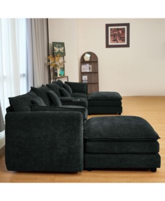 Streamdale U Shaped Cloud Couch, 144" Modular Chenille Sofa with Ottoman & Console