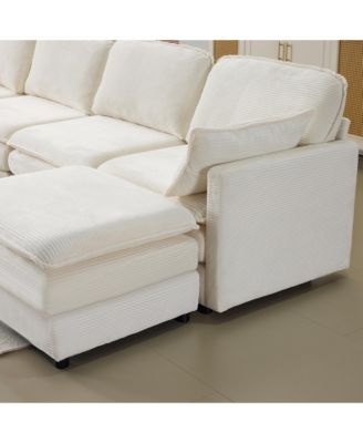 Streamdale Plush Cloud Modular Sofa- 4-Seater + 2 Footstools, Beige Chenille Cushions & Pillows