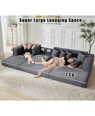 Oversize Cloud Couch L-Shape Sleeper Sofa Bed, 8 Pillows, Corduroy