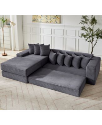 Oversize Cloud Couch L-Shape Sleeper Sofa Bed, 8 Pillows, Corduroy