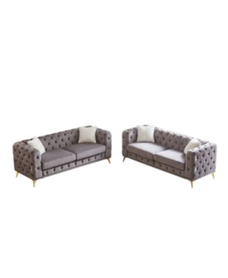 Velvet 3+3 Seater Sofa with Wood Frame & Metal Feet