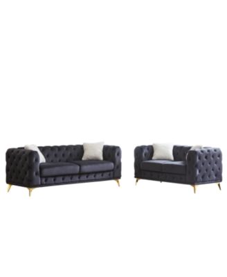 Velvet Sofa Set- 3+2 Seater, Wood Frame, Metal Legs, Cushions