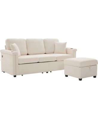 Streamdale L-Shaped Sectional Sofa w/ Storage Ottoman, USB, Cup Holder, Corduroy