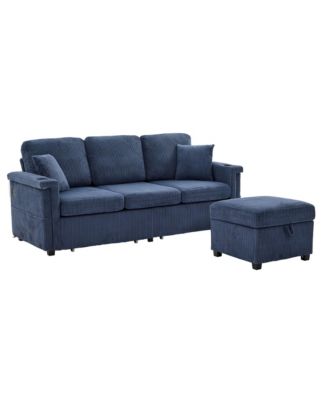 L-Shaped Sectional Sofa w/ Storage Ottoman, USB, Cup Holder, Corduroy