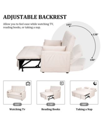 61" Fabric Sofa Bed with Storage Pockets & Adjustable Back