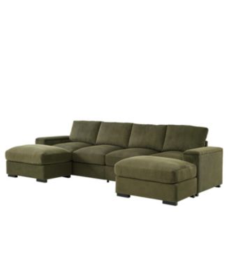 Streamdale Corduroy Sectional Sofa with Ottomans - Dark Green