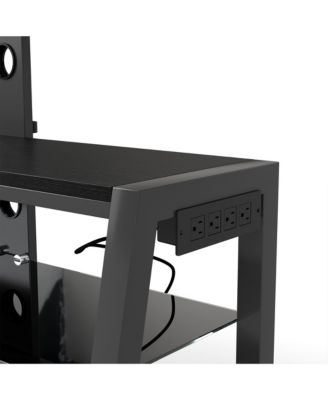 Wooden TV Stand with Mount & Tempered Glass