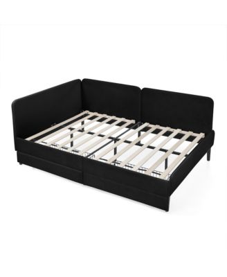 Upholstered Platform Bed Frame w/ 2 Drawers, Adjustable Velvet, Black