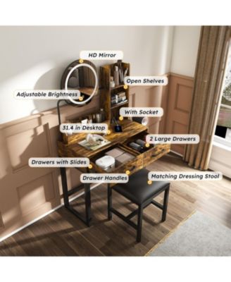 LED Lighted Makeup Vanity Table with Drawers & Chair