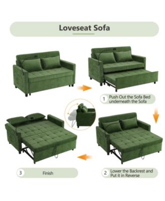 56.9" Loveseat Sleeper Sofa w/ USB Ports & Phone Holder, Green
