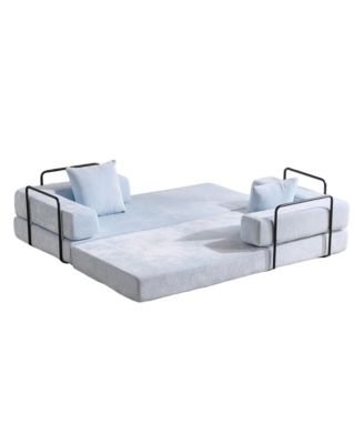 Convertible Floor Sofa Bed with Pillow & Armrest - Light Blue