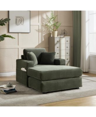Corduroy Chaise Lounge Sofa, Detachable Cushions, 3 Colours