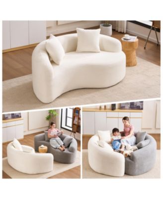 Chenille S-Curve Sectional Sofa- Dual-Depth, White, No Assembly, Compact, 66.9"L