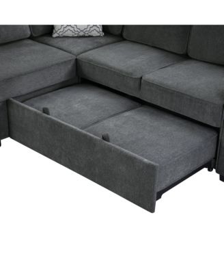 Streamdale Convertible Sectional Sofa Bed w/ Pull-Out Sleepers, Table, USB, Storage - Dark Gray