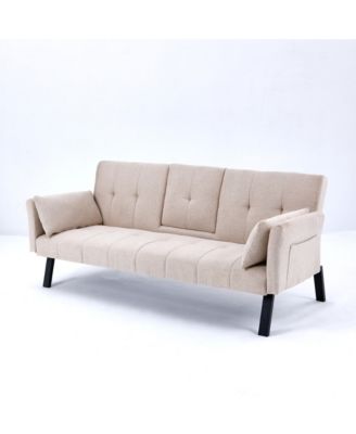 Streamdale 70" Cotton Linen Sofa Bed- Foldable, Cup Holder, Side Storage