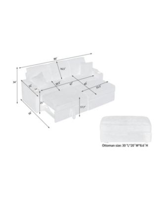  80" Corduroy Sofa with Reclining, Footstool, Cup Holders