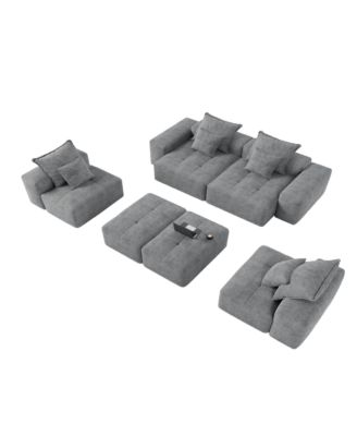  Modern Chenille Sectional Sofa with 8 Pillows, DIY Combination, GREY