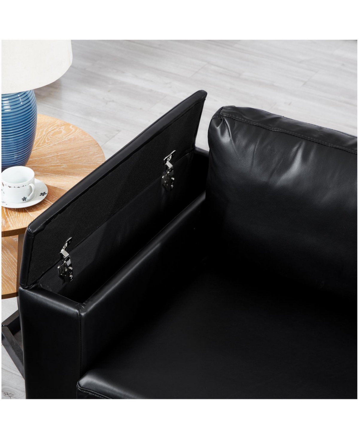 Streamdale Furniture Modern Black Faux Sofa with Cup Holder & Storage
