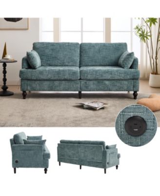 Modern Chenille 2-Seater Sofa w/ LED, USB & Storage