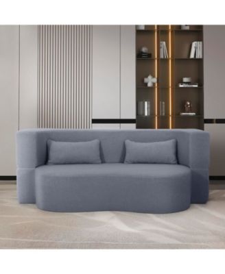 2-in-1 Full Sofa Bed- Teddy Fabric, No Assembly, Pillows, Grey