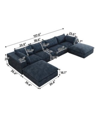 Cloud Sofa Corduroy Deep Seat Removable Cushion Blue