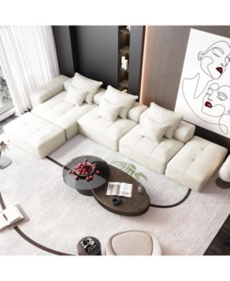 Modern Chenille Sectional Sofa with 6 Pillows