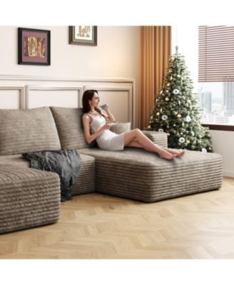 107" Cloud Sectional Sofa with Ottoman, Modern Upholstered Couch, Camel Corduroy
