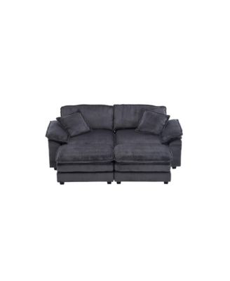 Corduroy 2-Seat Sofa w/ Pillows & Ottomans
