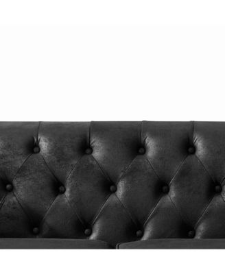  66" Chesterfield Tech Fabric Sofa, Mid Century Modern Couch, Black