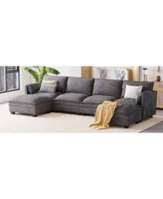  141.5" U-Shaped Sofa Couch with Ottoman & Pockets