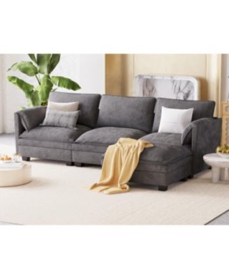 107.8" 3 Seater L-Shaped Sofa Couch with Ottoman & Pockets