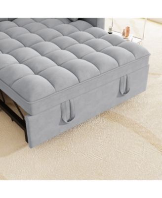 Velvet Sleeper Sofa Couch Bed - Small Loveseat with Pillows - Gray