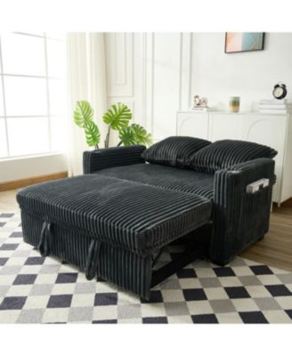 Sleeper Sofa Couch Pull Out Bed Corduroy Convertible Loveseat Gray