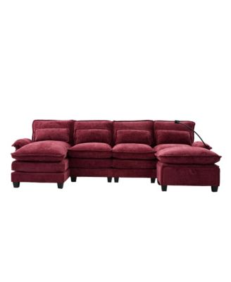 Streamdale 106" U-Shape Sectional Sofa Cloud Couch, Chenille, Ottoman & Pillows