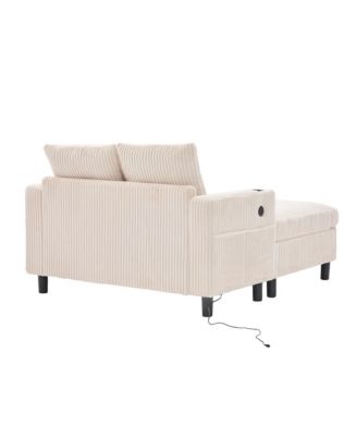  Corduroy Oversized Recliner Sofa w/ USB, LED, Cup Holder