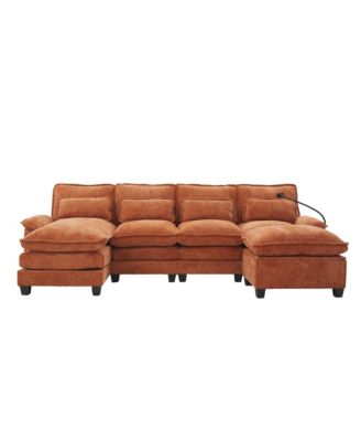 106" U-Shape Sectional Sofa Cloud Couch, Chenille, Ottoman & Pillows