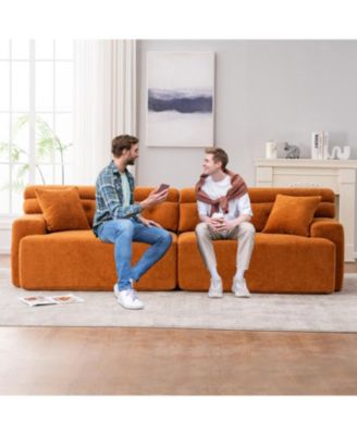 Amber Orange Chenille Sectional Sofa with Pillows