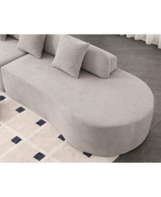 Modern Curved Terrycloth Sofa w/ Pillows