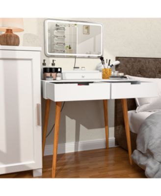 Makeup Vanity Desk with Lights & Mirror, 3 Color Modes, 2 Drawers, White 31.5"