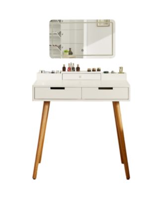 Makeup Vanity Desk with Lights & Mirror, 3 Color Modes, 2 Drawers, White 31.5"