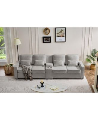 Streamdale 114" Sofa w/ Console, Cupholders, USB Ports, Pillows