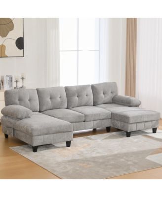 U-Shaped Chenille Sectional Sofa with Dual Chaise & Storage