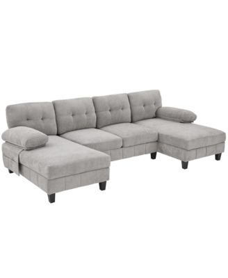 U-Shaped Chenille Sectional Sofa with Dual Chaise & Storage